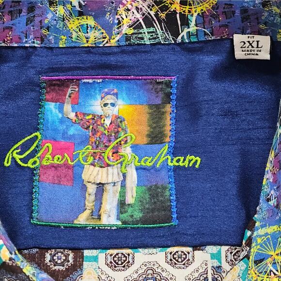 Robert Graham Shirt Mens 2XL Multicolor Geometric Button Down Long Sleeve Flip - Picture 11 of 16